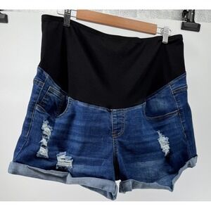 Maternity Denim Shorts XXL Distressed Cuffed Casual Summer Stretch Over Belly